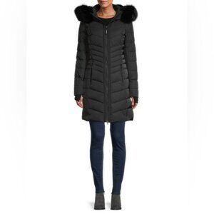 NWT OOKPIK Axel Fox Fur-Trim Hooded Puffer Coat Size XS